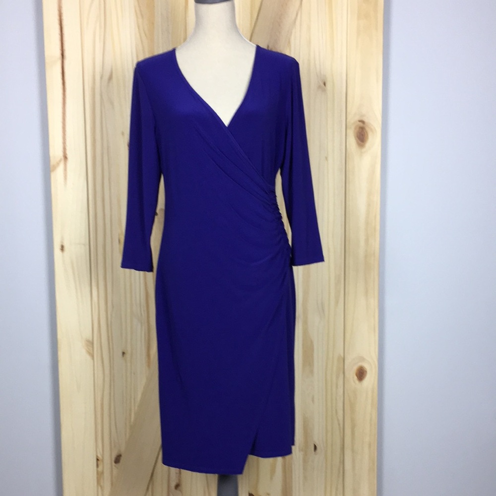 Frank Lyman Size 12 Crossover  V Neck Purple Dress EUC